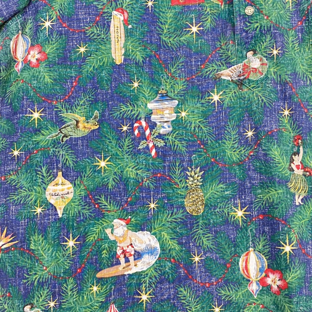 Reyn Spooner Mele Kalikimaka Hawaiian Shirt Men 2XL Blue Christmas 2022 Aloha - Picture 8 of 16